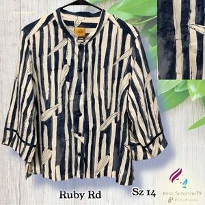 Ruby Rd. - Sz 14 - 100% silk shirt - 3/4 arm length - leaves & stripes